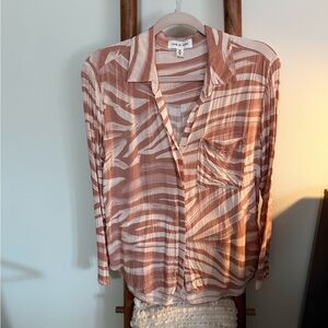 Cloth & Stone Zebra Print Blouse in Taupe and White